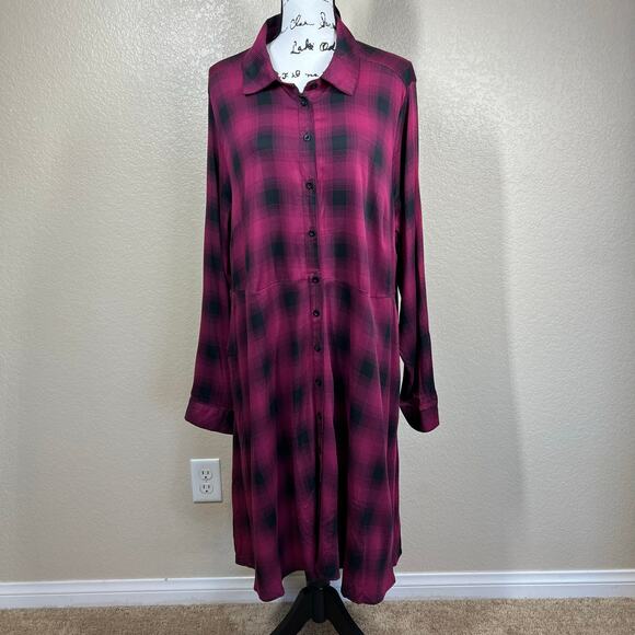Torrid Purple Black Plaid Rayon Long Sleeve Button Dress Size 2(2X) cottagecore - Picture 10 of 16